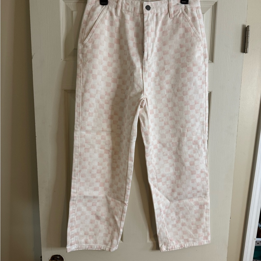 Women's Pink Checkered Flare Jeans
